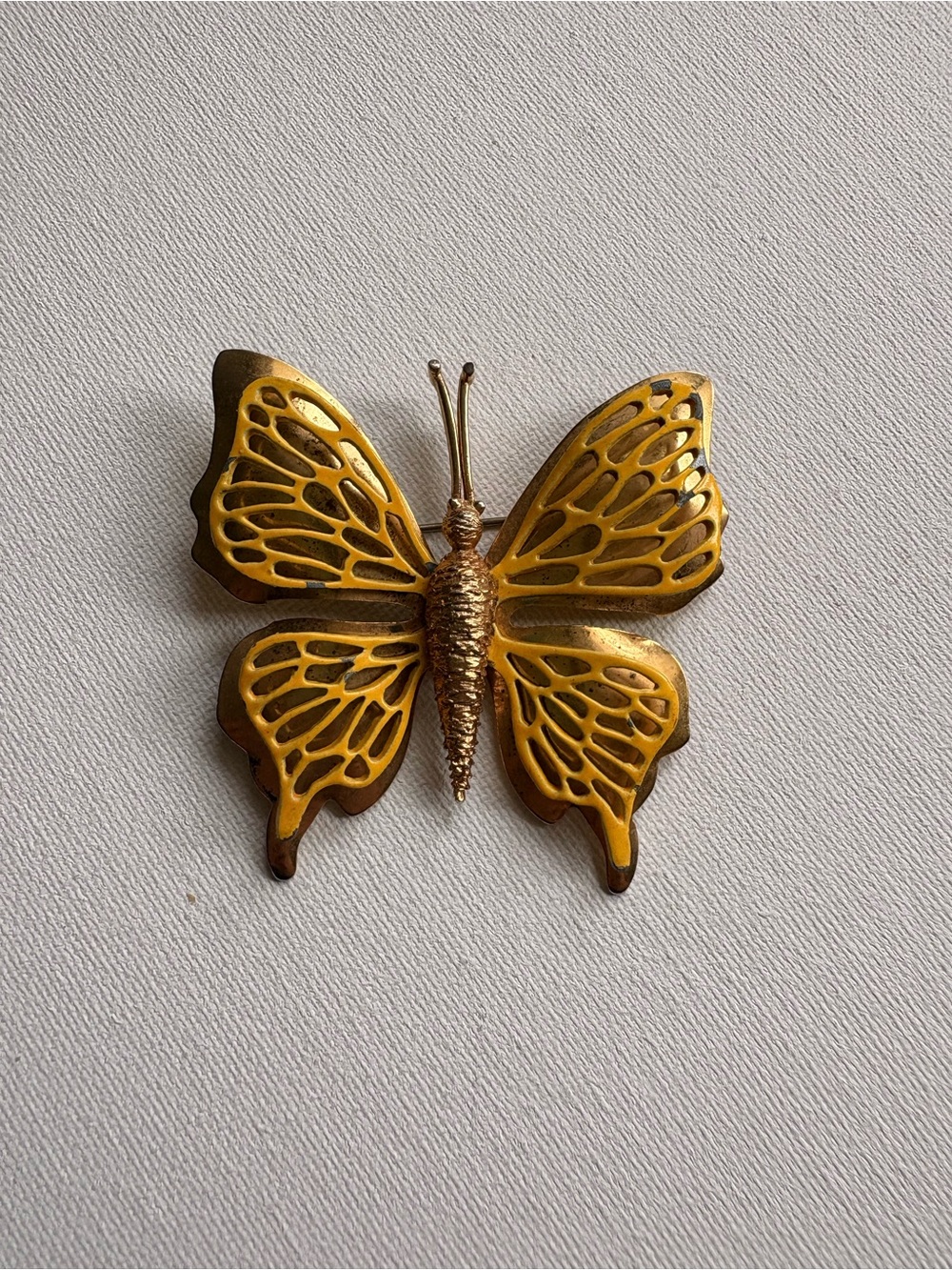 Vintage Gold & Yellow Butterfly Brooch Pin Retro Nature Jewelry Statement Pin